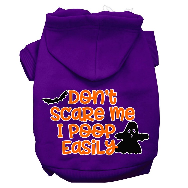 Don't Scare Me, Poops Easily Screen Print Dog Hoodie Purple XXL